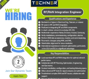 Techner - Jobs - RF+RAN Integration Engineer (02 Positions)